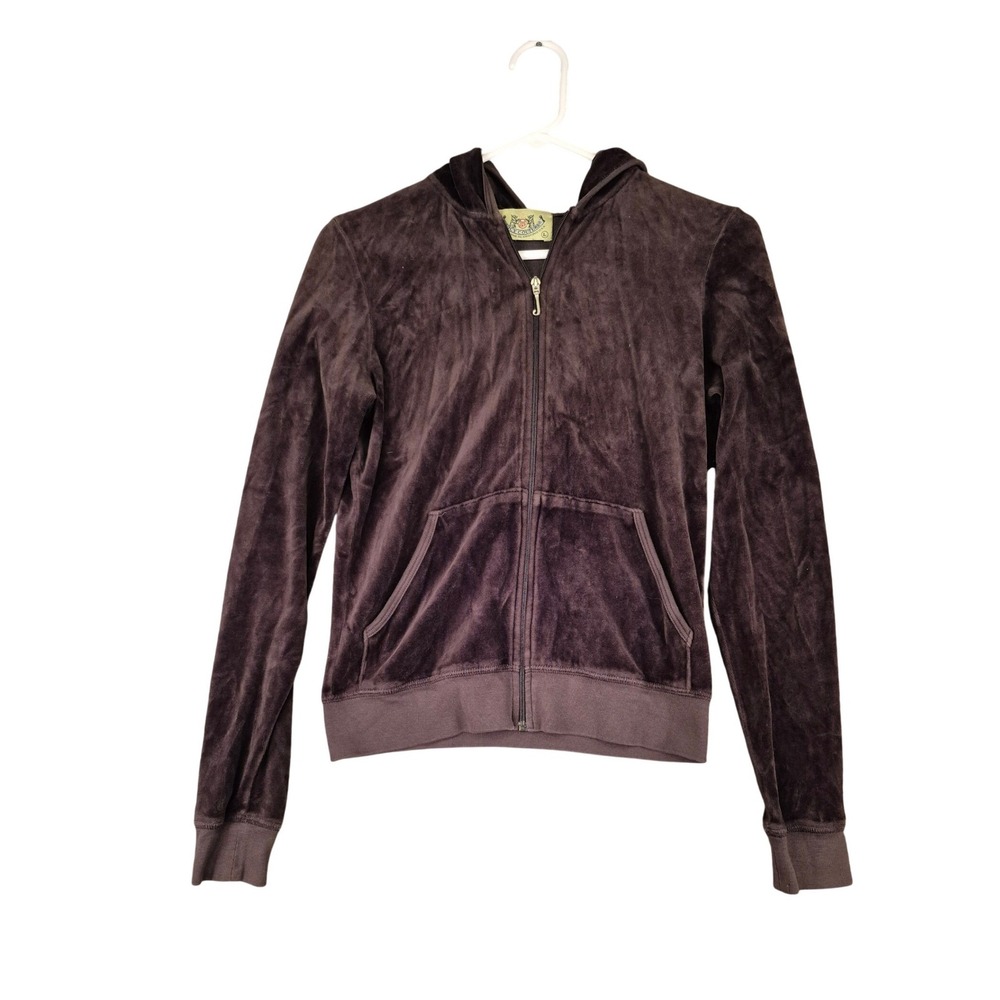 Juicy Couture Brown Velour Zip Up Womens‎ Hoodie J Pull Large 10162 Y2K VTG